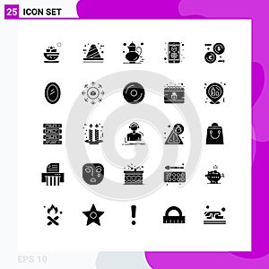 Pack of 25 Modern Solid Glyphs Signs and Symbols for Web Print Media such as development, app, construction, drink, qehwa