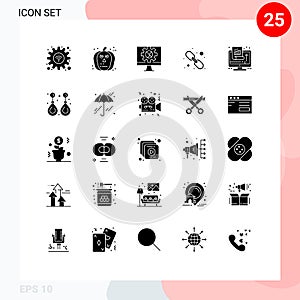 Pack of 25 Modern Solid Glyphs Signs and Symbols for Web Print Media such as growth, web link, computer, web, hyperlink