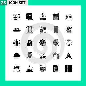 Pack of 25 Modern Solid Glyphs Signs and Symbols for Web Print Media such as purchase, online, medicine, buy, hair