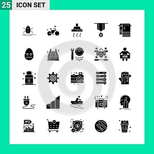 Pack of 25 Solid Style Icon Set. Glyph Symbols for print. Creative Signs Isolated on White Background. 25 Icon Set