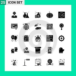 Pack of 25 Solid Style Icon Set. Glyph Symbols for print. Creative Signs Isolated on White Background. 25 Icon Set