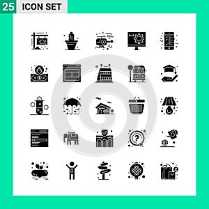 Pack of 25 Solid Style Icon Set. Glyph Symbols for print. Creative Signs Isolated on White Background. 25 Icon Set