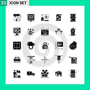 Pack of 25 Solid Style Icon Set. Glyph Symbols for print. Creative Signs Isolated on White Background. 25 Icon Set