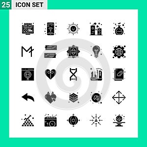 Pack of 25 Solid Style Icon Set. Glyph Symbols for print. Creative Signs Isolated on White Background. 25 Icon Set