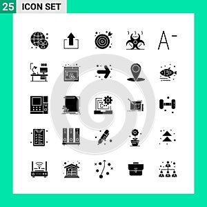 Pack of 25 Solid Style Icon Set. Glyph Symbols for print. Creative Signs Isolated on White Background. 25 Icon Set