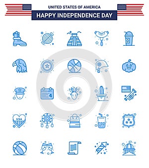 Pack of 25 USA Independence Day Celebration Blues Signs and 4th July Symbols such as limonade; america; building; sausage; food