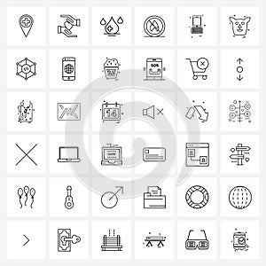 Pack of 36 Universal Line Icons for Web Applications phone, fire, droop, camping, not