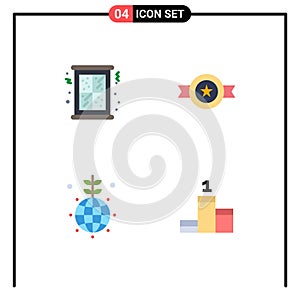 Pack of 4 creative Flat Icons of christmas, globe, winter, medal, green