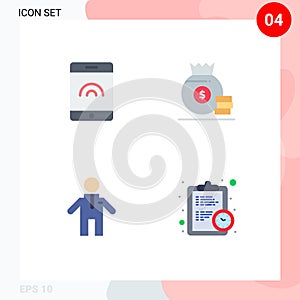 Pack of 4 creative Flat Icons of mobile, deadline, bag, man, estimate