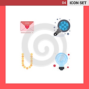 Pack of 4 creative Flat Icons of sms, accesoris, heart, global, lux