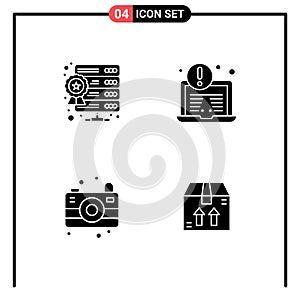 Pack of 4 creative Solid Glyphs of database, camping, web hosting, security, ecommerce