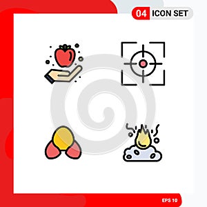 Pack of 4 Modern Filledline Flat Colors Signs and Symbols for Web Print Media such as apple, bikini, healthy, focus, clothing
