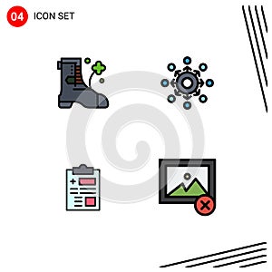 Pack of 4 Modern Filledline Flat Colors Signs and Symbols for Web Print Media such as shose, record, network, team, healthcare