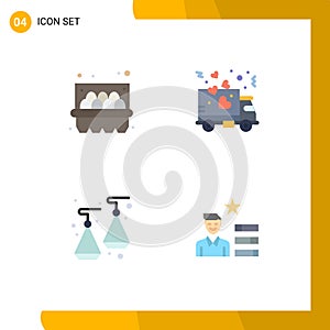 Pack of 4 Modern Flat Icons Signs and Symbols for Web Print Media such as basket, jewelry, delivery, party, human resource