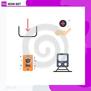 Pack of 4 Modern Flat Icons Signs and Symbols for Web Print Media such as download, smartphone, handcare, education, railway