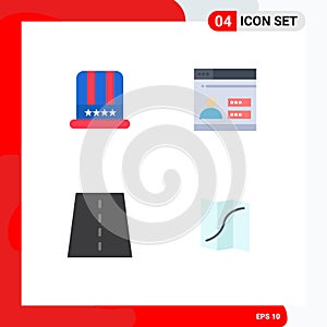 Pack of 4 Modern Flat Icons Signs and Symbols for Web Print Media such as hat, construction, usa, design, grid