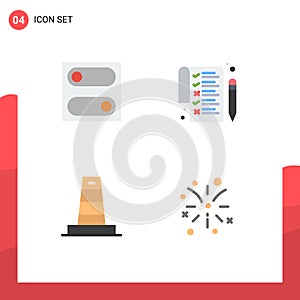 Pack of 4 Modern Flat Icons Signs and Symbols for Web Print Media such as preferences, under, list, business, fire work