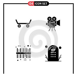 Pack of 4 Modern Solid Glyphs Signs and Symbols for Web Print Media such as skateboard, cemetery, movi, barcode, funeral