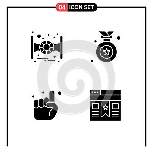 Pack of 4 Modern Solid Glyphs Signs and Symbols for Web Print Media such as space, belive, award, hand, interface