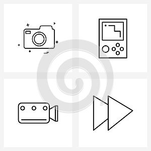 Pack of 4 Universal Line Icons for Web Applications camera, sport, photo, entertain, file