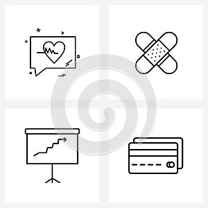 Pack of 4 Universal Line Icons for Web Applications message, graph, ecg, bandage, chart