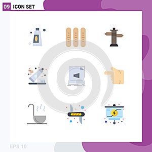 Pack of 9 creative Flat Colors of format, audio, navigation, clean, toothbrush