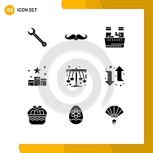 Pack of 9 creative Solid Glyphs of reward, position, male, media, spa