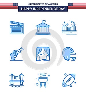 Pack of 9 creative USA Independence Day related Blues of entertainment; weapon; bridge; hand; tourism