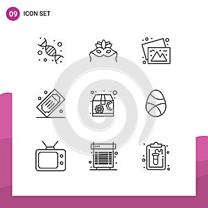 Pack of 9 Modern Outlines Signs and Symbols for Web Print Media such as tickets, movie tickets, mardigras, movie raffle, images