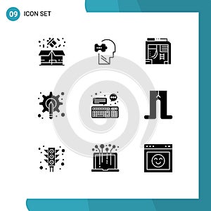 Pack of 9 Modern Solid Glyphs Signs and Symbols for Web Print Media such as chat, tool, atx, pen, designer