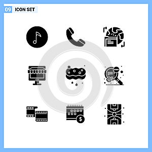 Pack of 9 Modern Solid Glyphs Signs and Symbols for Web Print Media such as sponge, clean, folder, online, shopping