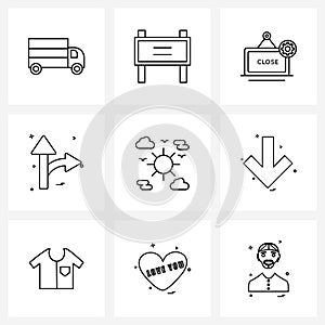 Pack of 9 Universal Line Icons for Web Applications adventure, sky, closed, direction, arrow