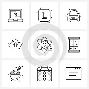 Pack of 9 Universal Line Icons for Web Applications atom, file, l, internet, transport