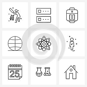 Pack of 9 Universal Line Icons for Web Applications lab, atom, music player, web, internet