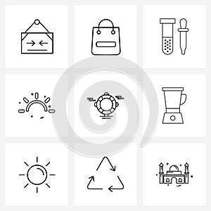 Pack of 9 Universal Line Icons for Web Applications swimming pool, summer, lab experiment, hot, sun