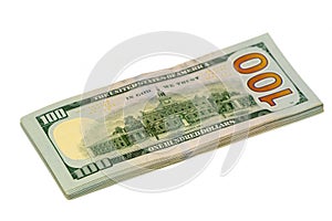 a pack of American dollars in 100 bills on a white background, studio shooting 7