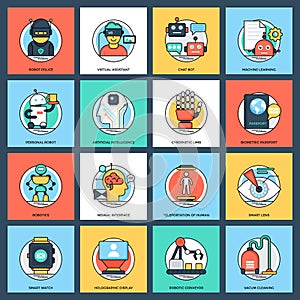 Pack of Artificial Intelligence Flat Vector Icons