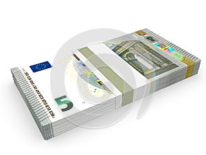 Pack of banknotes. Five euros.