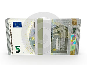 Pack of banknotes. Five euros.