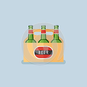 Pack of beer bottles flat style icon. Vector illustration.