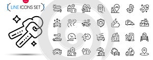 Pack of Car, Delivery location and Gas station line icons. Pictogram icon. Vector