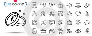 Pack of Carousels, Buyer think and Wedding rings line icons. Pictogram icon. Vector