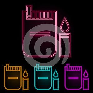 a pack of cigarettes with a cigarette lighter color neon set. Simple thin line, outline vector of web icons for ui and