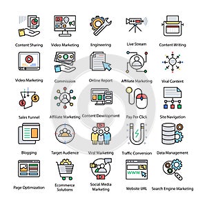 Pack of Colored Internet and Digital Marketing icons