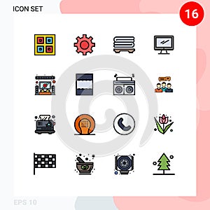 Pack of 16 creative Flat Color Filled Lines of speaker, imac, user, device, computer photo