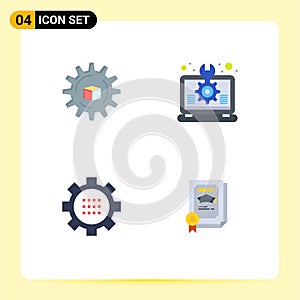Pack of 4 creative Flat Icons of atoumated, cog, scince, idea, gear photo