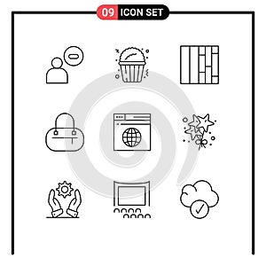 Pack of 9 creative Outlines of party, birthday, gird, web, network photo