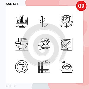 Pack of 9 creative Outlines of sent, email, love, kitchen, fast food