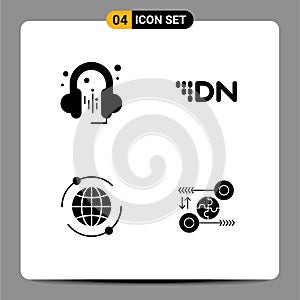 Pack of creative Solid Glyphs of headphone, online, digital note, crypto currency, business