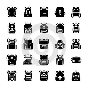 Back to School Kids School Backpack Glyph Icons Set